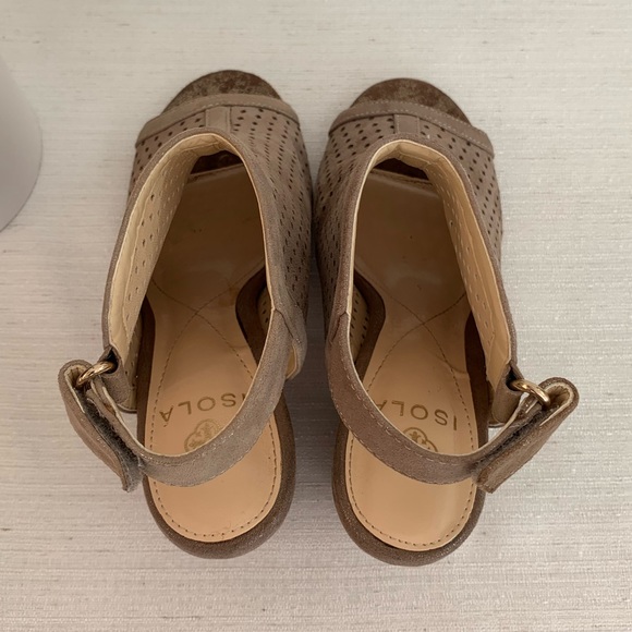 Isola Lora Anthracite Taupe Foil Suede Peep Toe Heeled Sandals Woman’s 5.5M - Picture 6 of 12